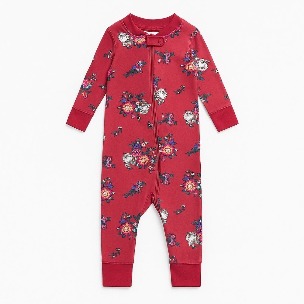 Hanna Andersson Floral Zip Sleeper Organic Cotton Red 9-18M Baby One Piece